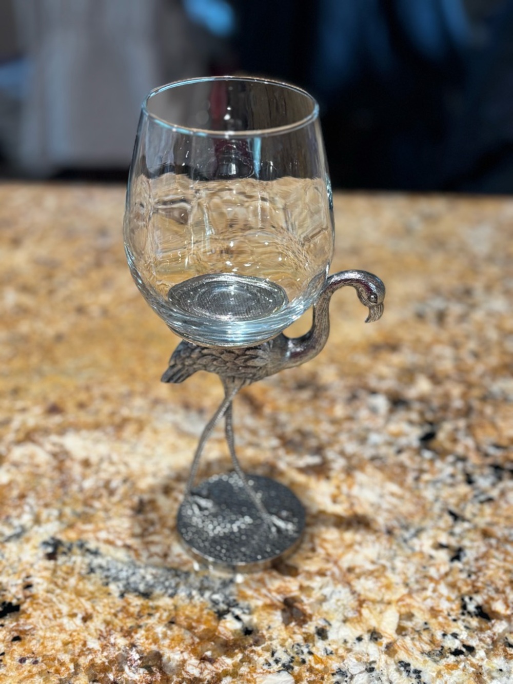 Decorative Flamingo Stemmed Wine Glass - Silver
